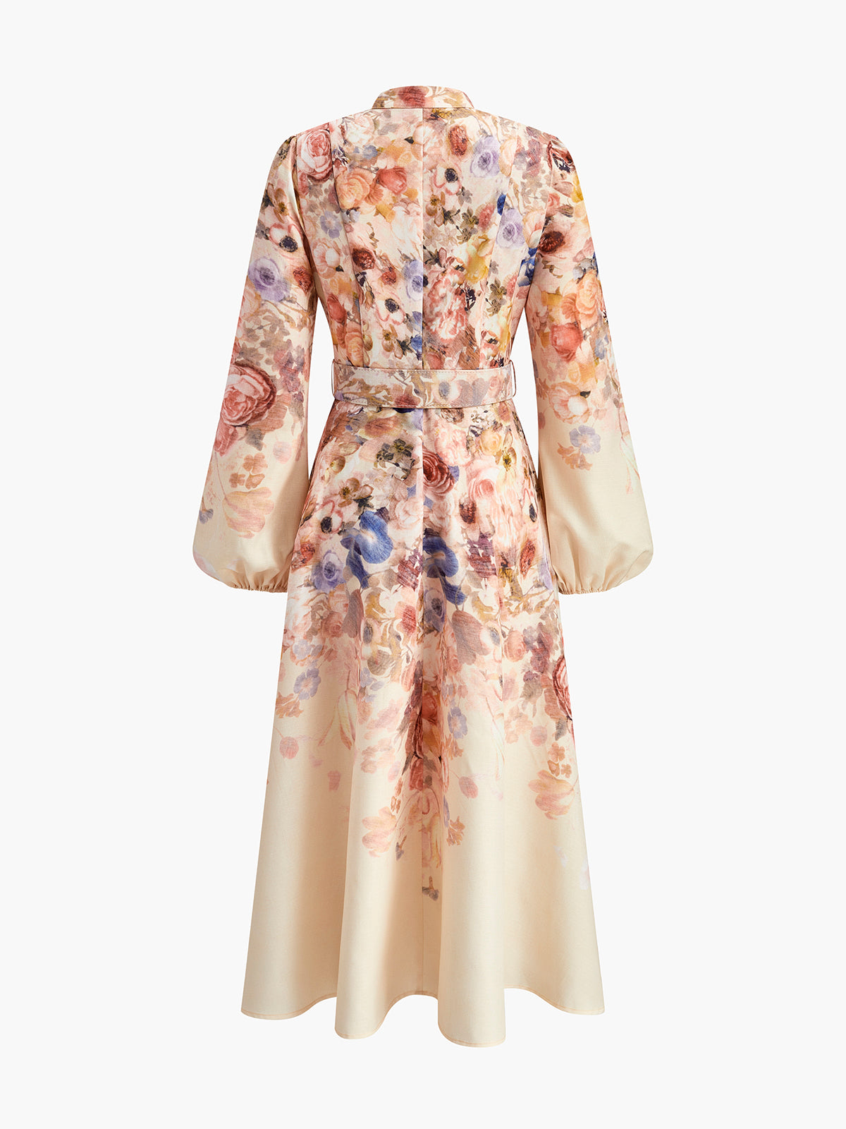 Belted Balloon Sleeve Floral Dress