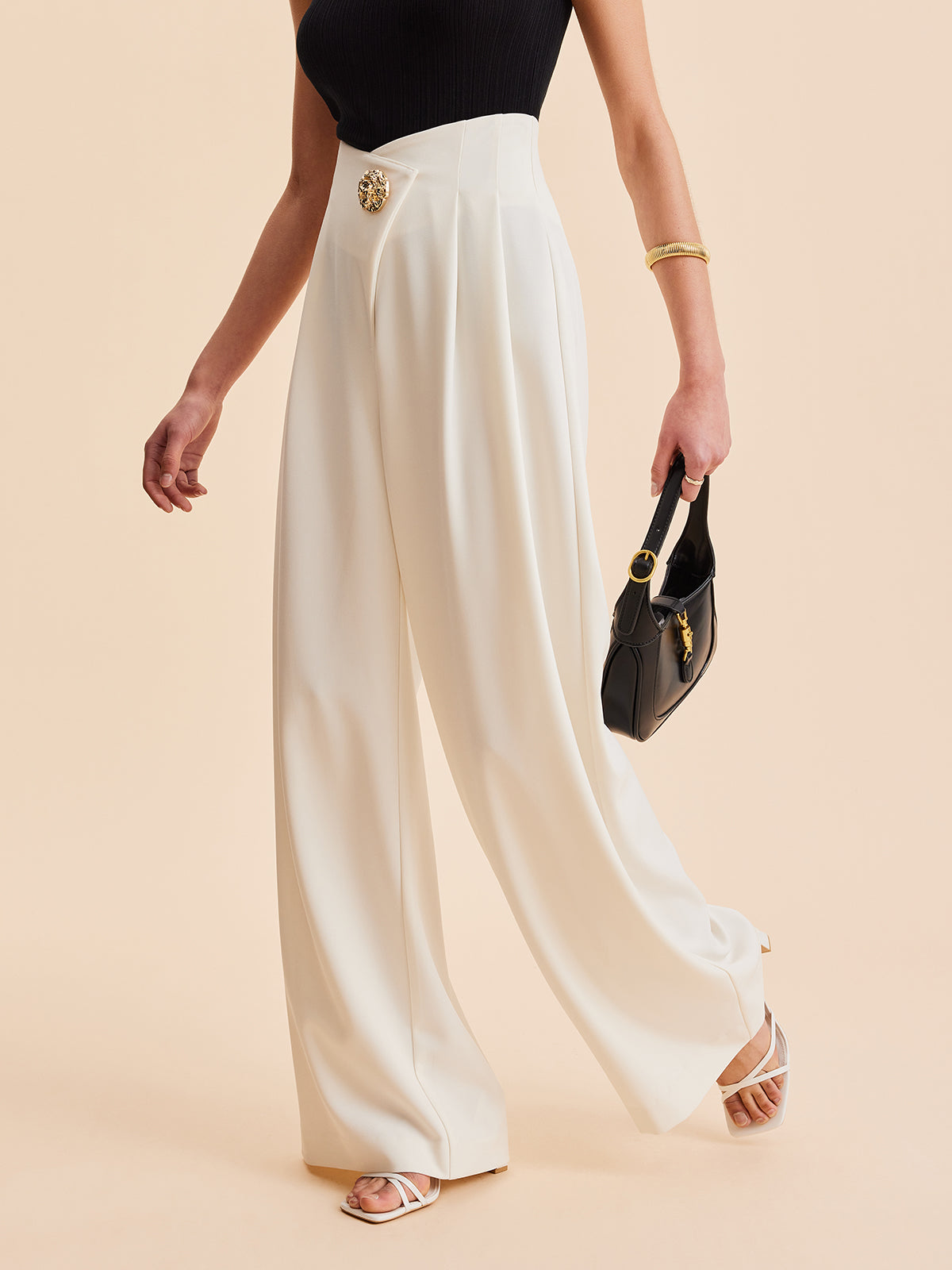 Embellished High-Waist Wide-Leg Pants