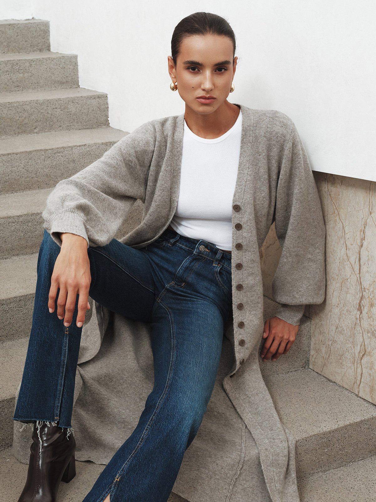 Button-Front Longline Knit Outerwear