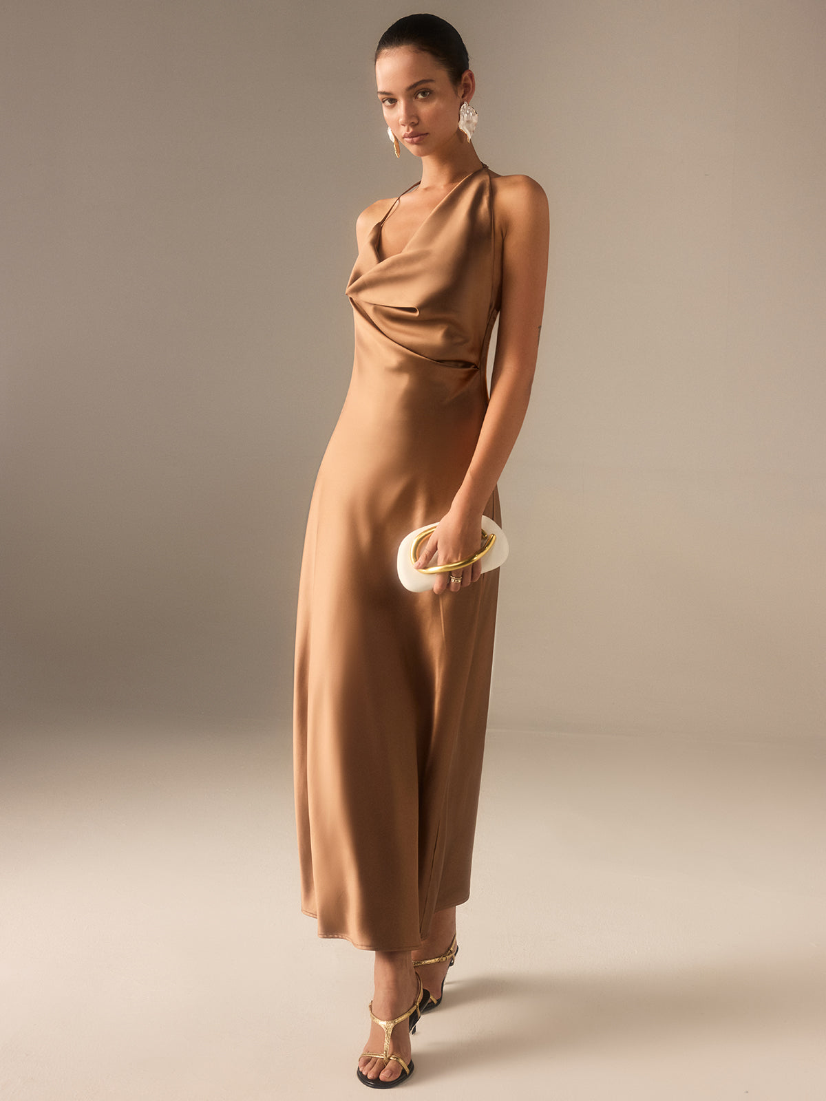 Satin Halter-Neck Backless Maxi Dress