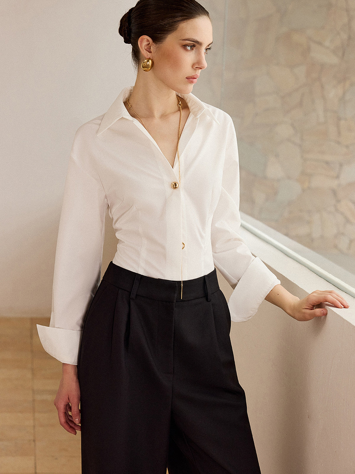Metal Button Long-Sleeve Shirt