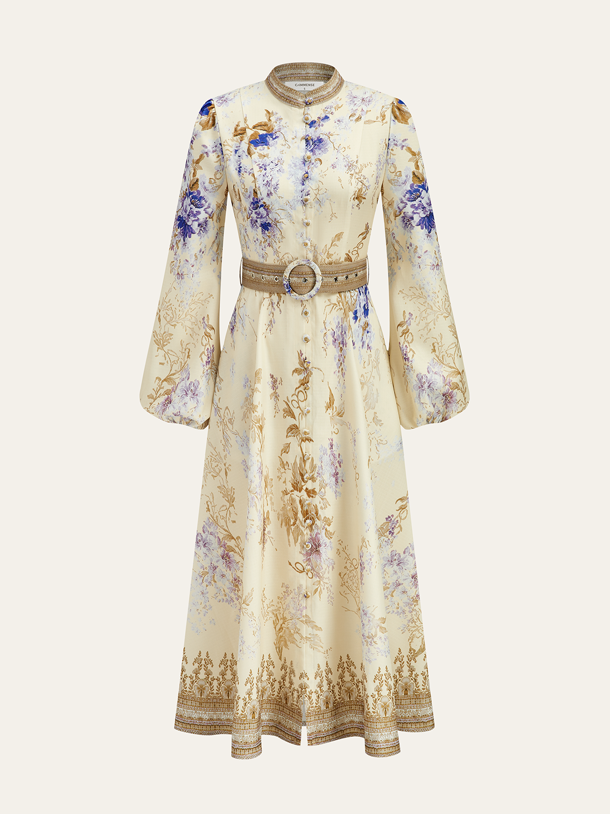 Belted Balloon Sleeve Floral Dress