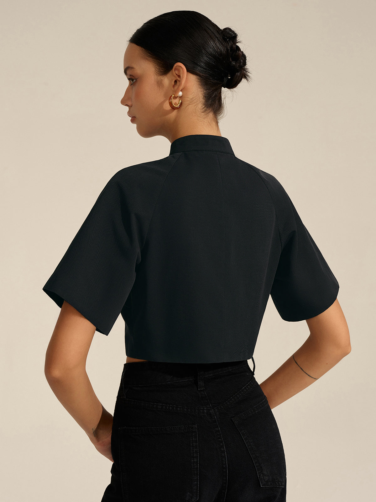 Metal Decor Cropped Blouse