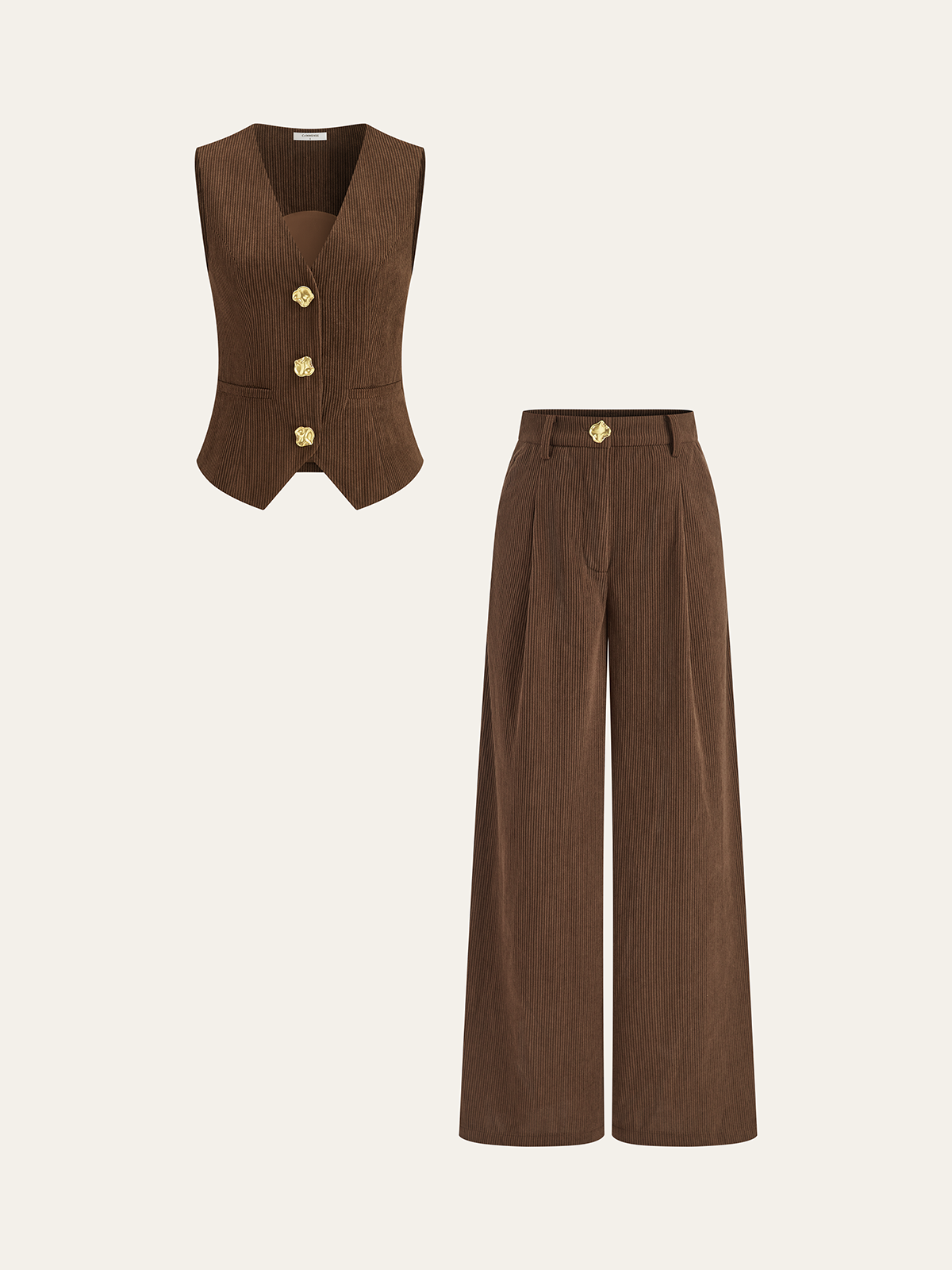 Corduroy V-neck Buttoned Vest