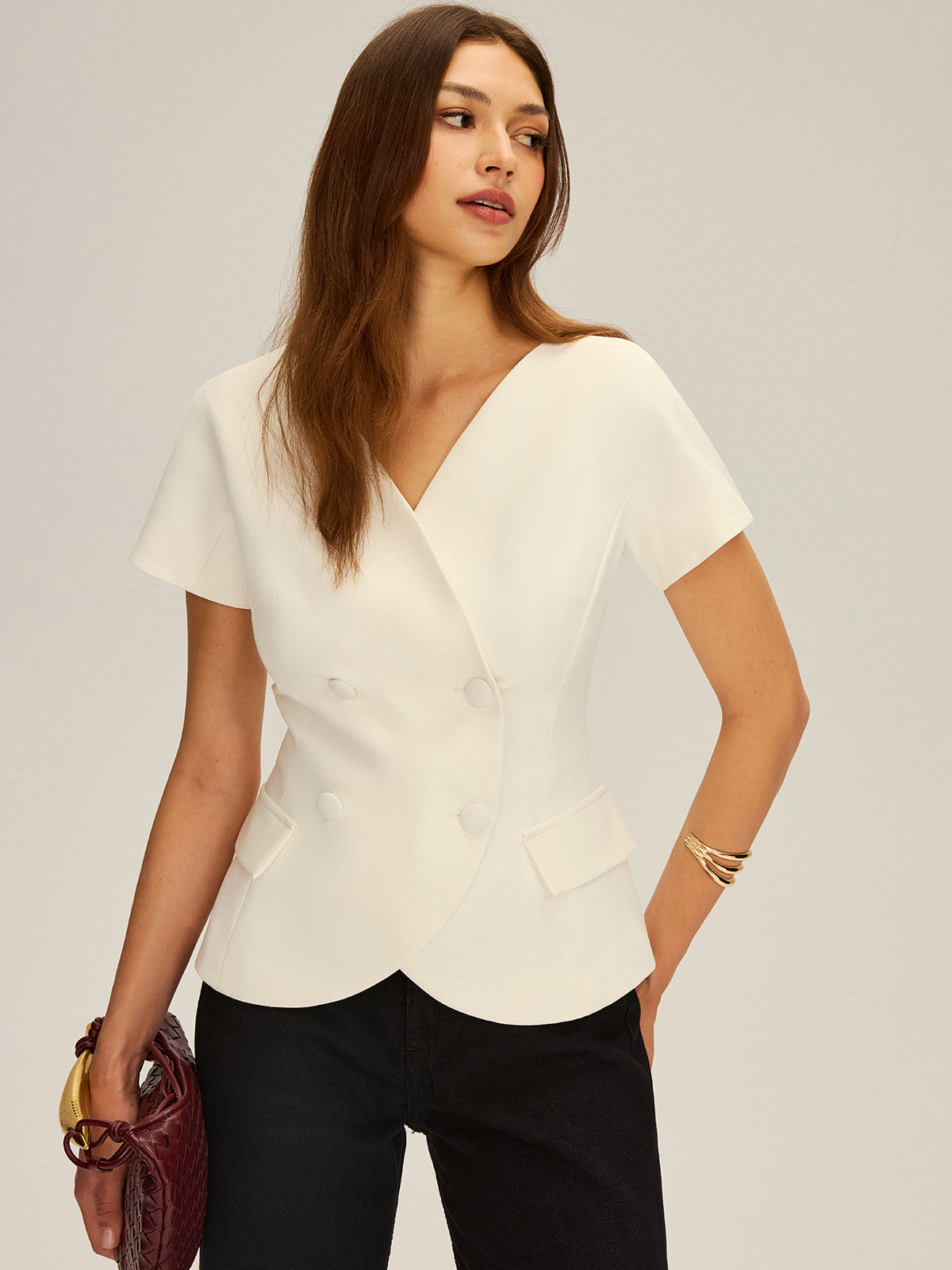 Double-Breasted Short-Sleeve Blazer