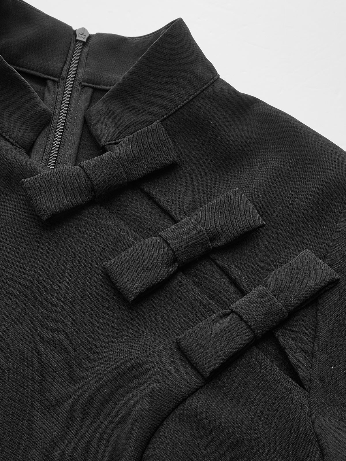 Bow Cut-Out Stand Collar Short Sleeve Dress