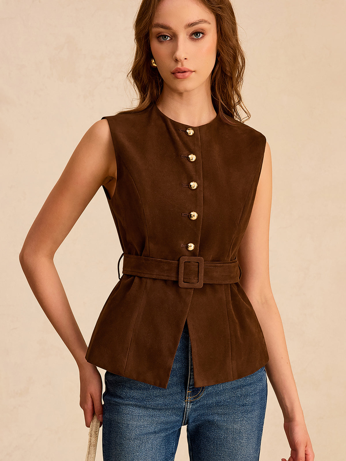Suede Vest with Belt