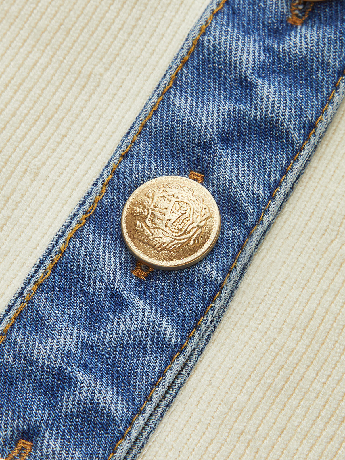Denim Trim Metal Button Knit Vest