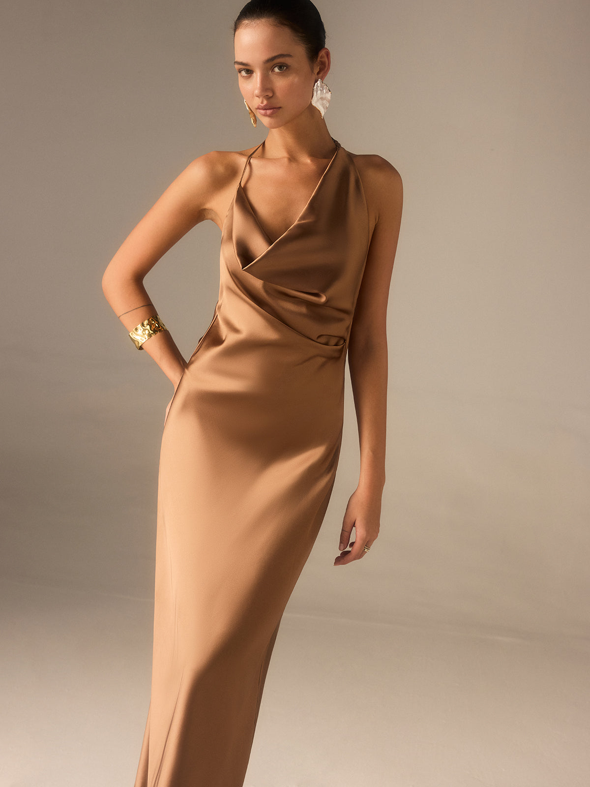 Satin Halter-Neck Backless Maxi Dress