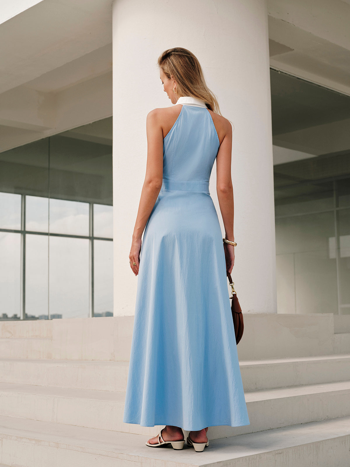 Button Sleeveless Collar Dress