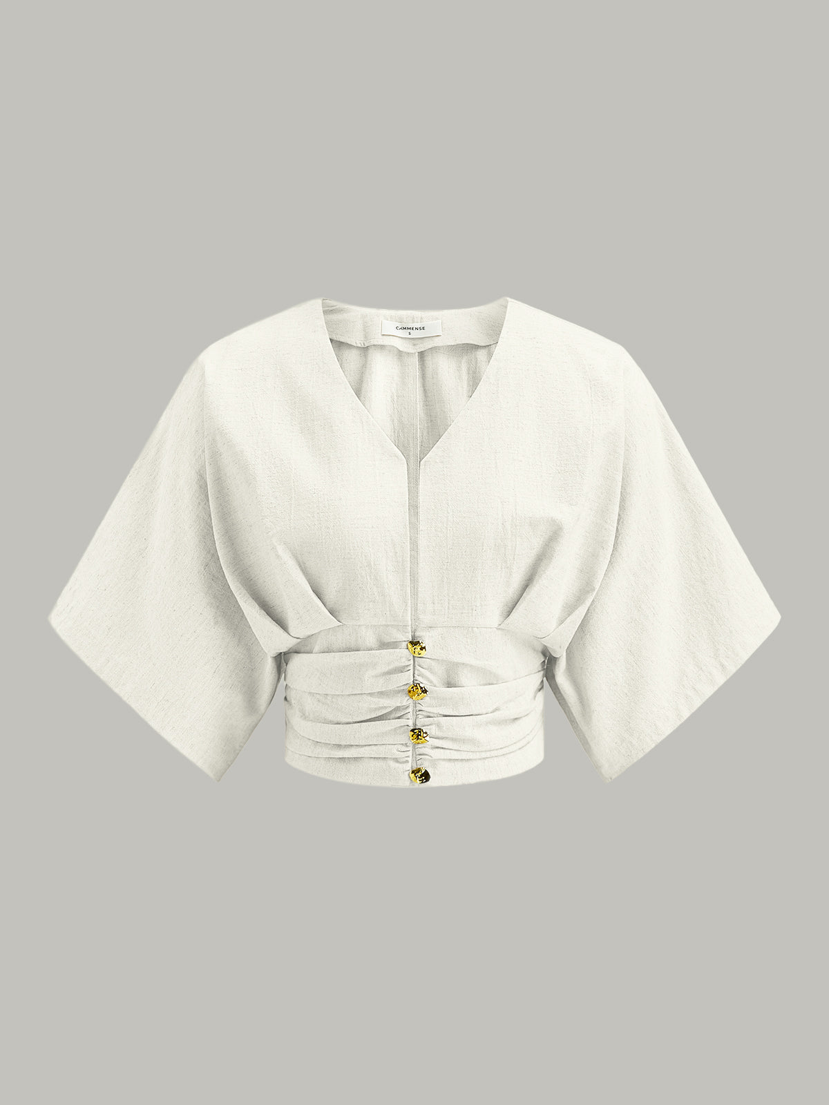Cotton & Linen Kimono Sleeve Button Top